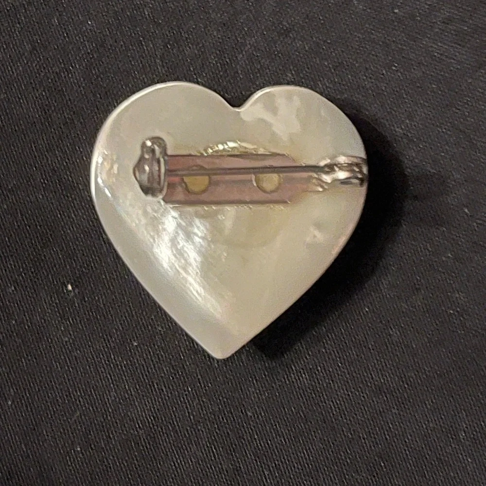 Vintage Tiny Mother of Pearl Heart Brooch with pink center stone